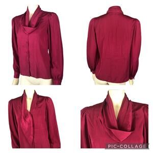 Vintage Alexandra blouse with large wrap collar Burgundy wine color size 4